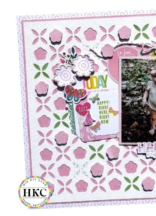 Scrapbook layout: Pink floral cut-file layout with photo, May 2026 kit