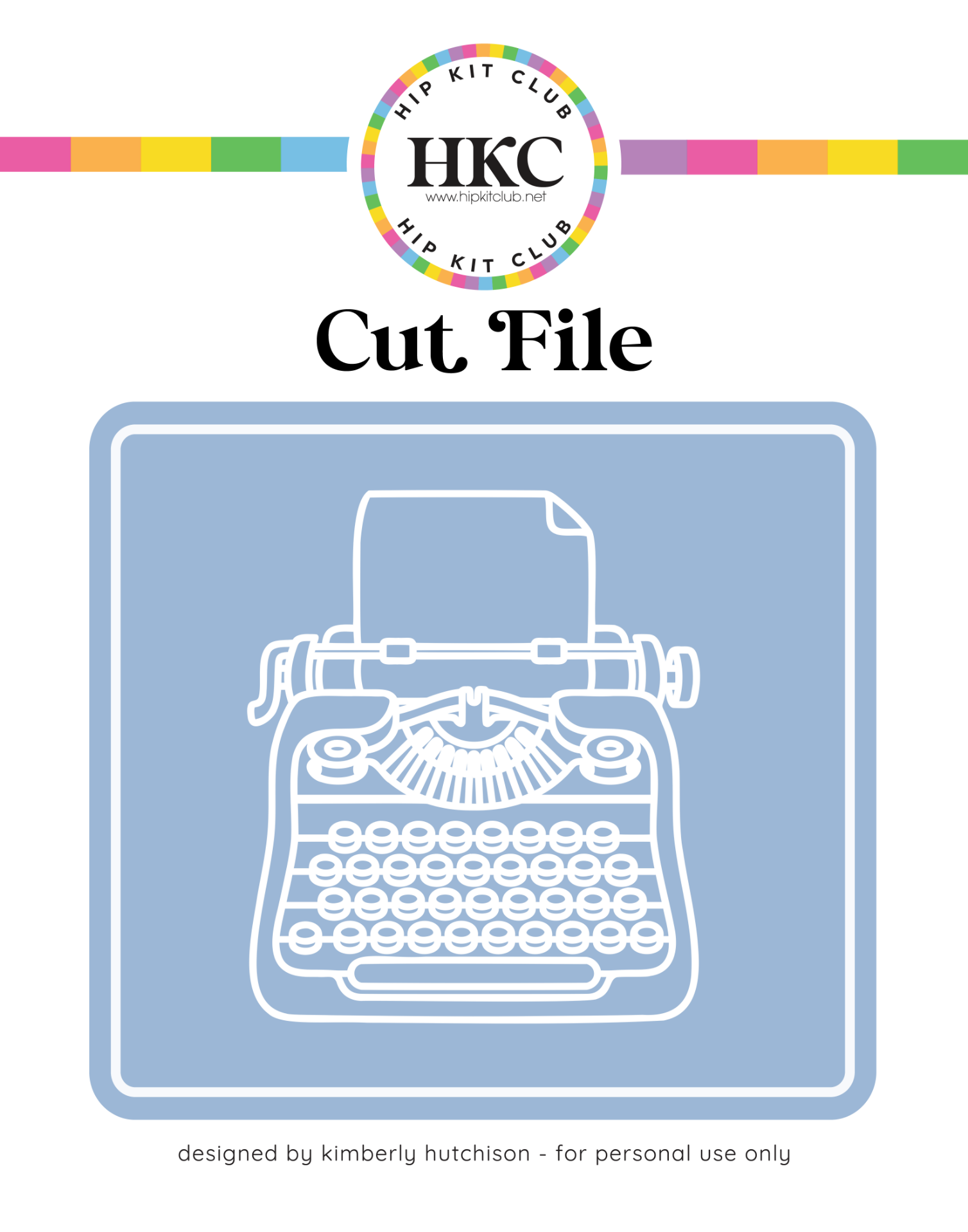 Vintage typewriter SVG cut file for scrapbook layouts and card making - January 2026 Hip Kit Club